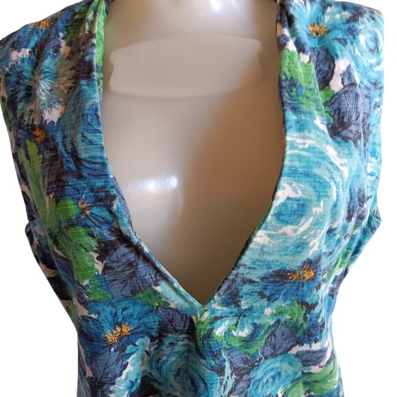 Vintage Large Hawaiian Dress Barkcloth 1of1 Handmade Floral Sleeveless 1950's - Picture 2 of 6